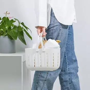 Полая пластиковая портативная корзина для ванны Корзина для хранения туалетных принадлежностей для ванной комнаты Слив Портативная корзина для ванны Студенческая корзина для ванны Корзина для ванны Цветок для ванны 24.5*17.5*16cm белый