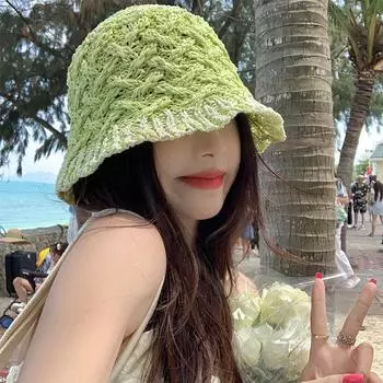 Полая плетеная панама для весны и лета, дышащая солнцезащитная кепка, солнцезащитные кепки, японские свежие зеленые женские шляпы 56-58cm чёрный