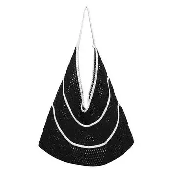 Полая плетеная сумка сетчатая вязаная женская сумка новая пляжная сумка большой вместимости сумка-тоут на плечо Without pendant чёрный