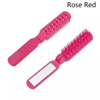 Полая расческа, складная маленькая расческа для волос 2 в 1, щетка для волос с зеркалом, портативная массажная антистатическая расческа, аксессуары для укладки волос розы красного