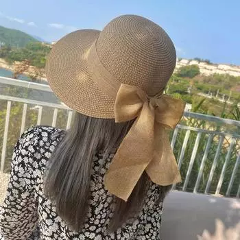 Полая соломенная плетеная пляжная шляпа, переносная кепка-бантик для рыбалки, большая плетеная кепка с полями, весна хаки