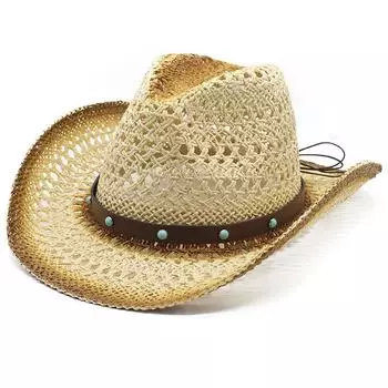 Полая соломенная шляпа, стильная шляпа, солнцезащитный козырек, граффити, аэрозольная краска, мужская и женская, ковбойская шляпа в стиле вестерн из бумаги и веревки Maran M56-58cm