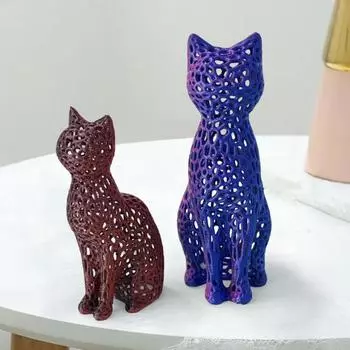 Полая статуэтка кошки, коллекционная 3D-печатная фигурка кошки, украшение для домашнего офиса, настольный котенок, рождественский подарок для любителей кошек S