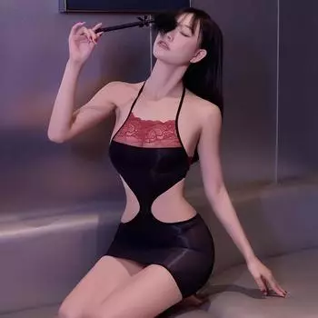 Полая талия сексуальный кружевной карман на животе масляная юбка бедра тонкий соблазнительный подтяжки цельный конский жир чулки сексуальное нижнее белье [Exposed waist] Belly pocket oily hip skirt