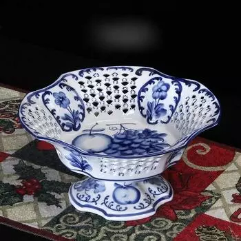 Полая тарелка для фруктов Керамическая тарелка Высокие ножки Фруктовница Миска для закусок Декоративная посуда Поднос для еды Корзина для фруктов Украшения для хранения