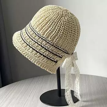 Полая тонкая дышащая куполообразная шапка-ведро, вязаная крючком, женская весенне-летняя свежая шляпа-ведро с секущимися кончиками, замедляющая старение M56-58cm чёрный