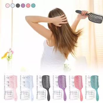 Полая V-образная массажная расческа для укладки волос, большая изогнутая расческа для массажа кожи головы, ребристая расческа, дышащая расческа One Size чёрный