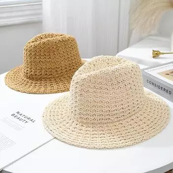 Полая весенне-летняя соломенная шляпа для женщин, летняя пляжная шляпа для отдыха на море, солнцезащитный козырек, дорожная соломенная шляпа для джаза, прилив M56-58cm чёрный