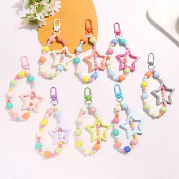 Полая звезда, цветной телефонный шнурок, милый бант, брелок, кристалл, телефон, веревка, сердце, блестящие блестящие ремешки на запястье One Size белый