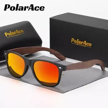 PolarAce Унисекс Деревянные поляризационные модные уличные солнцезащитные очки орехового цвета, UV400 зелёный