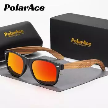 PolarAce Унисекс Поляризационные солнцезащитные очки из бамбука и дерева для путешествий на открытом воздухе в ретро-стиле из бамбука, UV400 чёрный