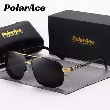 PolarAce Унисекс Поляризованные двухлучевые солнцезащитные очки в металлической оправе Солнцезащитные очки для водителя, UV400 чёрный