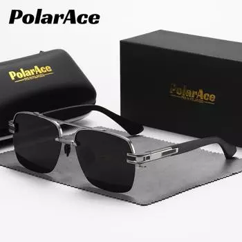 PolarAce Унисекс Поляризованные солнцезащитные очки для вождения в классической металлической овальной оправе, UV400 чёрный