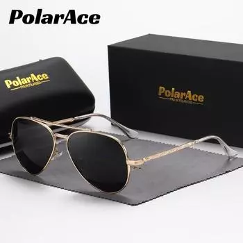 PolarAce Унисекс Уличные поляризационные солнцезащитные очки в металлическом стиле с зеркалом для вождения HD, UV400 чёрный