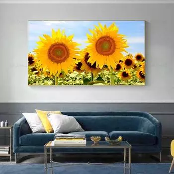 Поле подсолнухов, пейзаж, картина маслом на холсте, декор для спальни, современное настенное искусство, гостиная, без рамки, картина, украшение для дома 20cm40cm NoFrame