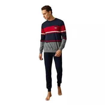 Poleren Толстый мужской пижамный костюм в полоску с нулевым воротником из хлопка