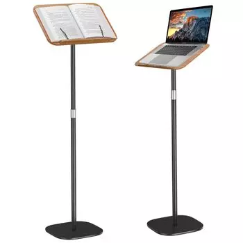 POLESTO Reading Book Adjustable Side Table, металлический, прочный, с деревянным держателем для рисования, музыкальными планшетами, телескопической подставкой, подъемная высота 54–170 см, чёрный
