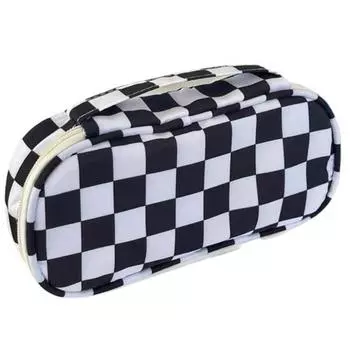 Полезная большая вместительная многофункциональная сумка для хранения карандашей с шахматным узором для школьников, чехол для классной комнаты черный белый