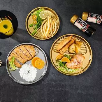 Полезная нескользящая тарелка для хранения продуктов золотого цвета из нержавеющей стали 304, тарелка для закусок, десертная обеденная тарелка для столовой, обеденная тарелка 18cm серебряный