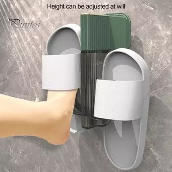 Полезная пластиковая полка для тапочек без проколов, хорошая вентиляция, настенный крючок для хранения тапочек, ежедневное использование темно-зеленого