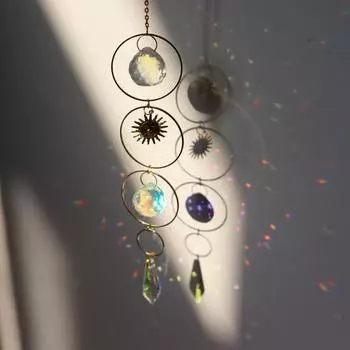 Полезная практичная красивая подвеска премиум-класса «Ловец солнца» с луной и звездами в саду из искусственного хрусталя Подвеска с колокольчиками I