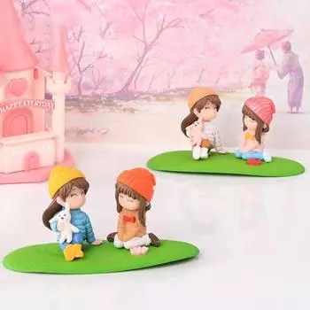 Полезная раскрашенная вручную пластиковая фигурка девушки, миниатюрная кукла, украшение для сада фей, реквизит для сцены синий