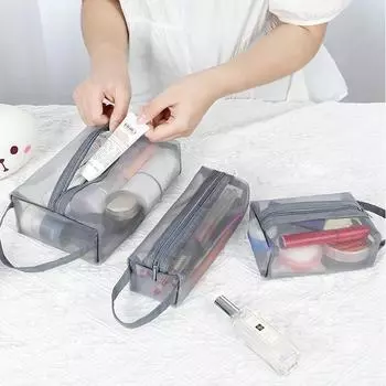 Полезная сетчатая косметичка, прозрачная, портативная, женская, органайзер для макияжа, дорожный, на молнии, туалетные принадлежности, косметическая сумка для хранения