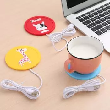 Полезная силиконовая USB-подставка для подогрева чашек, круглая, с рисунком животных из мультфильмов, с подогревом, с USB-кабелем для зарядки, подставка для чая L красный