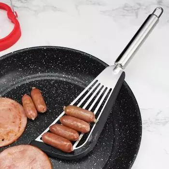 Полезная трудосберегающая лопатка для жарки рыбы из нержавеющей стали, переворачивающаяся лопатка с прорезями для ресторана, лопаточка для блинов чёрный
