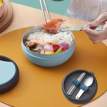 Полезное герметичное сохранение тепла Внутренняя часть из нержавеющей стали Портативные встроенные столовые приборы Контейнер для обеда Контейнер для еды Контейнер для обеда ежедневного использования синий