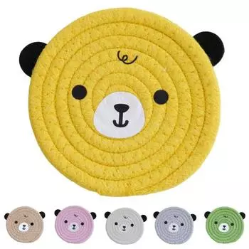 Полезные противоскользящие кухонные инструменты Изоляционная подушка Мультяшный медведь Ручное плетение хлопчатобумажный веревочный коврик для ресторана S B белый