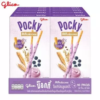 Полезный черничный йогурт Glico Pocky, бисквитные палочки, покрытые черничным йогуртом, 36 г x 10 шт. - Thai Snack 36 g x 10 pcs