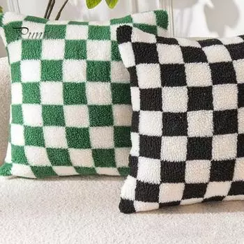 Полезный невыцветающий подарочный чехол для диванной подушки, модный чехол для подушки в клетку с шахматным узором, товары для дома 45x45cm зелёный
