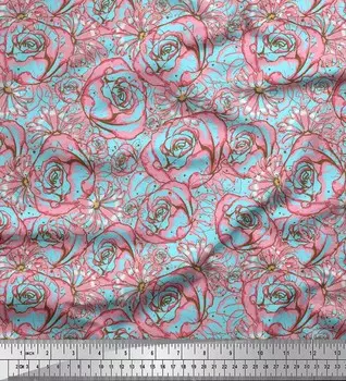 Полиэфирная креповая ткань Soimoi в горошек и роза с цветочным декором, печатный метр, 42 дюйма 42 Inch Wide - Poly Crepe фиолетовый