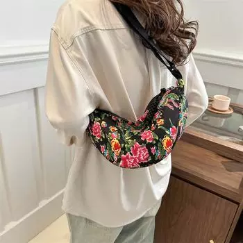 Полиэстер Большая вместимость Широкий плечевой ремень Нагрудная сумка Универсальная сумка через плечо Цветы пиона
