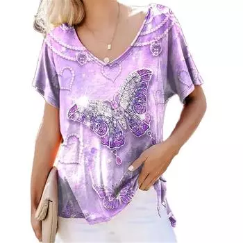 Полиэстер Хип-хоп Продвинутый дизайн Цветочный принт Летняя женская футболка с коротким рукавом Повседневный винтажный свитер Harajuku Женский 4XL
