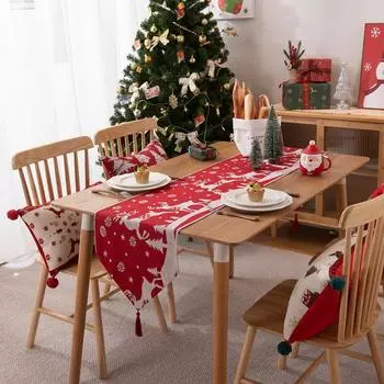 Полиэстер Хлопок Цветной Тканый Жаккард Лось Снежинка Рождественский Цветок Скатерть для Кофейного Столика Скатерть Рождественская Декоративная Настольная Дорожка 35*140