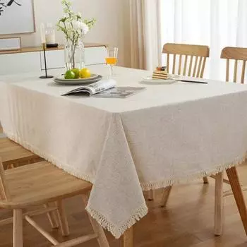 Полиэстер Лен Простая Однотонная Простая Натуральная Кисточка Цветной Шарик Кружева Чайная Скатерть Скатерть 90x90cm