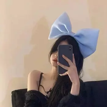 Полиэстер Ткань Узел Ободок Для Волос Марля Розовая Ободок Аксессуары Для Волос: Большой бант для волос Hoop для девочек розовый