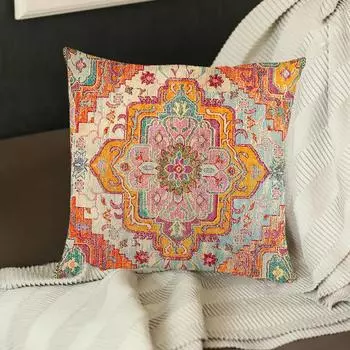 Полиэстеровая цифровая печать на подушке в стиле бохо, винтажный плед, ковер с узором, антикварные этнические декоративные оранжевые наволочки, домашний декор, вставка не входит в комплект CC2PS454517C27