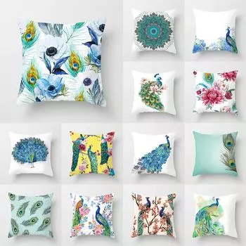 Полиэстеровая наволочка с принтом павлиньего пера для дома, гостиной, дивана, спальни, украшение, наволочка 40X40CM