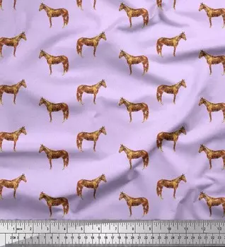 Полиэтиленовая креповая ткань Soimoi фиолетового цвета с принтом лошадей и животных в горошек, 42 дюйма по метрам 42 Inch Wide - Poly Crepe фиолетовый