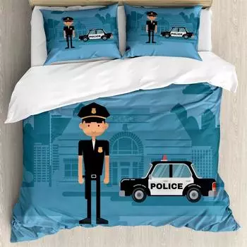 Police and car 3Pcs Bedding Sets 3D Digital Printing Custom Quilt Duvet Cover Set Home Queen King Quilt Pillowcase EU single(135x200cm)