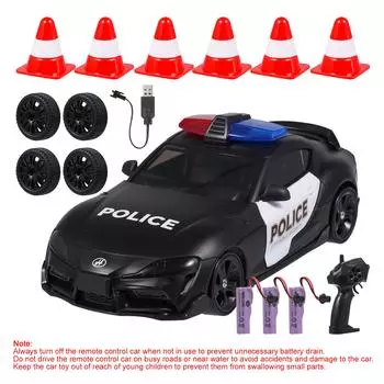Полицейская машинка с дистанционным управлением для детей, игрушечная машинка для дрифта с фарами, 3 перезаряжаемые батарейки, Birt -3