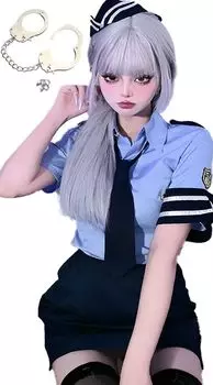 Полицейский косплей костюм большого размера полицейская мини-юбка полицейский синий полицейский синий костюм маскировка [SUNNYSTEP] S-6L (2XL, Синий)