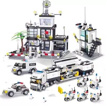 Полицейский участок, автомобиль, грузовик, образовательные строительные блоки, кирпичи с городскими фигурками полицейского, игрушки для детей, детские подарочные блоки