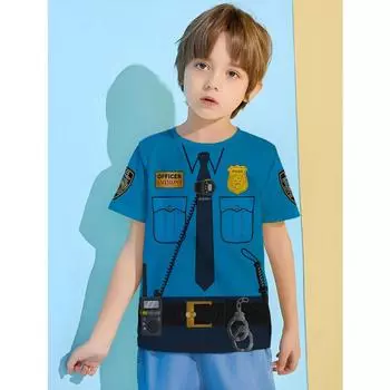 Полицейское снаряжение Футболка для мальчика Детская футболка Детские футболки Летняя одежда для детей Одежда для мальчиков 100