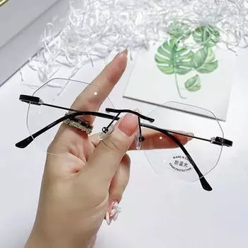 Полигональные компьютерные очки, безрамные для женщин и мужчин, очки с защитой от синего света, оптические очки для близорукости, близорукость-1,0 Anti blue light 0