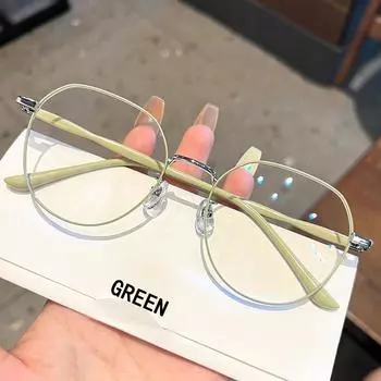 Полигональные очки женские модные удобные очки в металлической большой оправе Anti-blue lenses чёрный