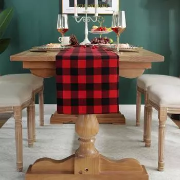 Поликоттон Рождественская красная и зеленая клетчатая скатерть для журнального столика, обеденный скатерть, украшение для вечеринки 33x140cm зелёный